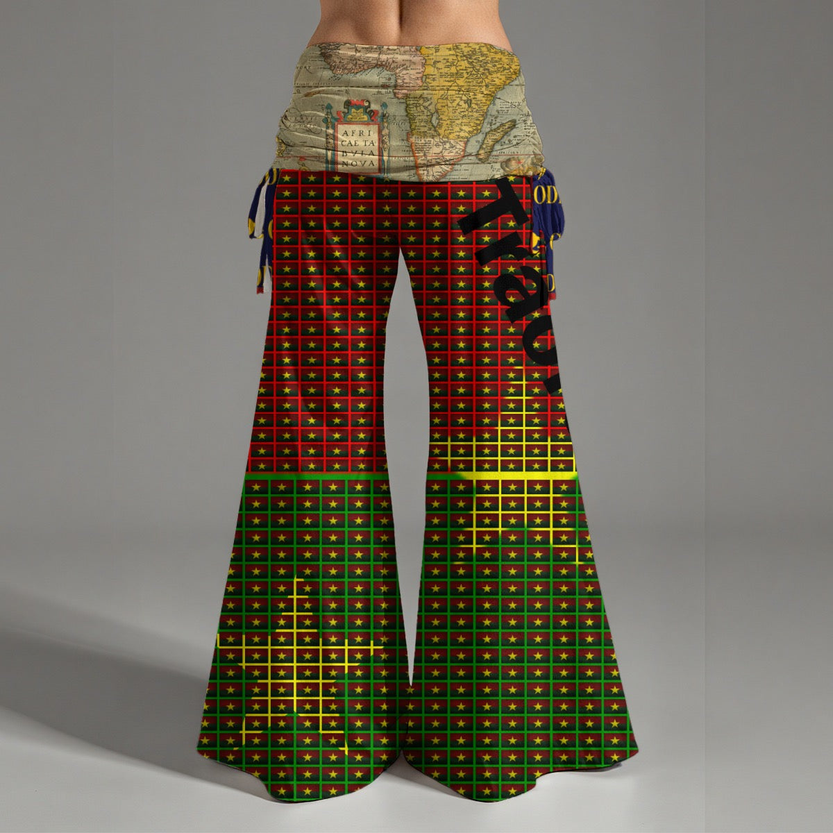 All-Over Print Women's Small Ankara Bell-Bottom, Flare Pants, High Waist Wide Leg Pants
