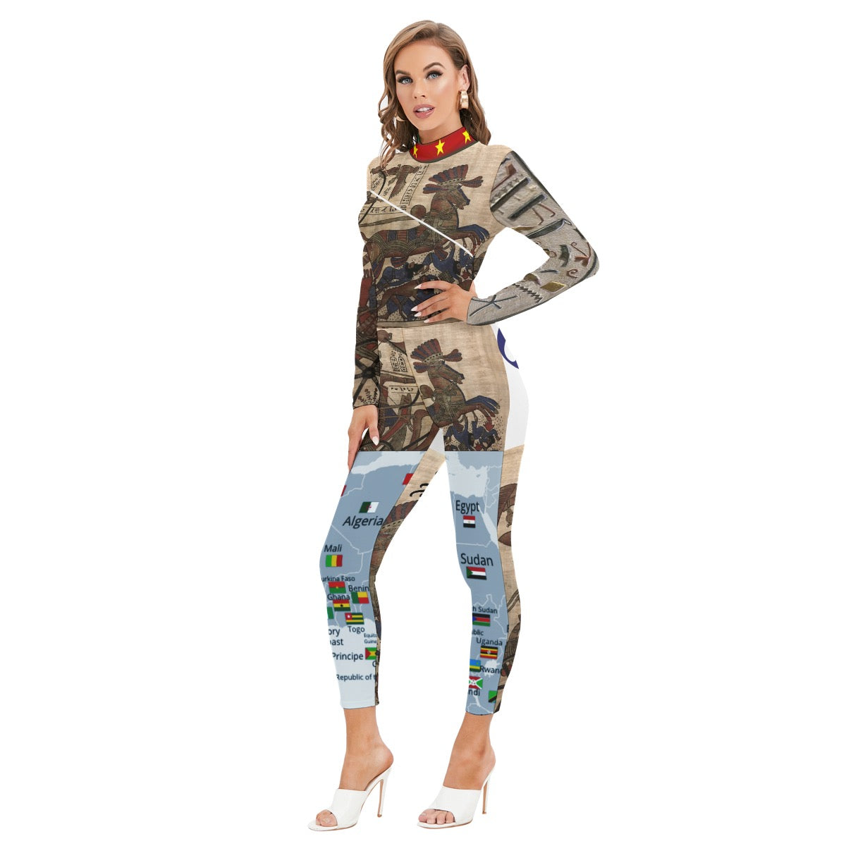 All-Over Print Women's Long-sleeved High-neck Jumpsuit With Zipper