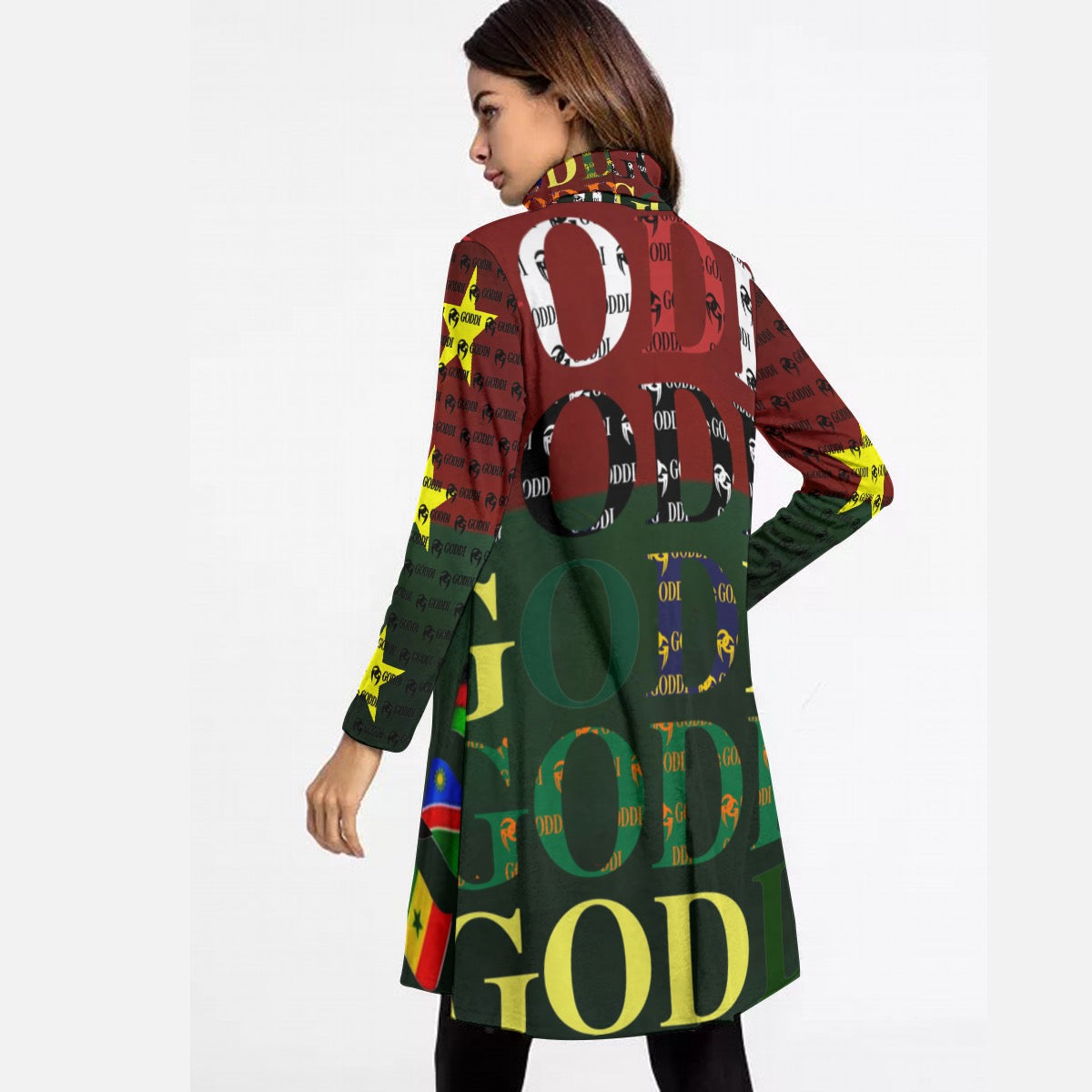 All-Over Print Women's High Neck Dress With Long Sleeve