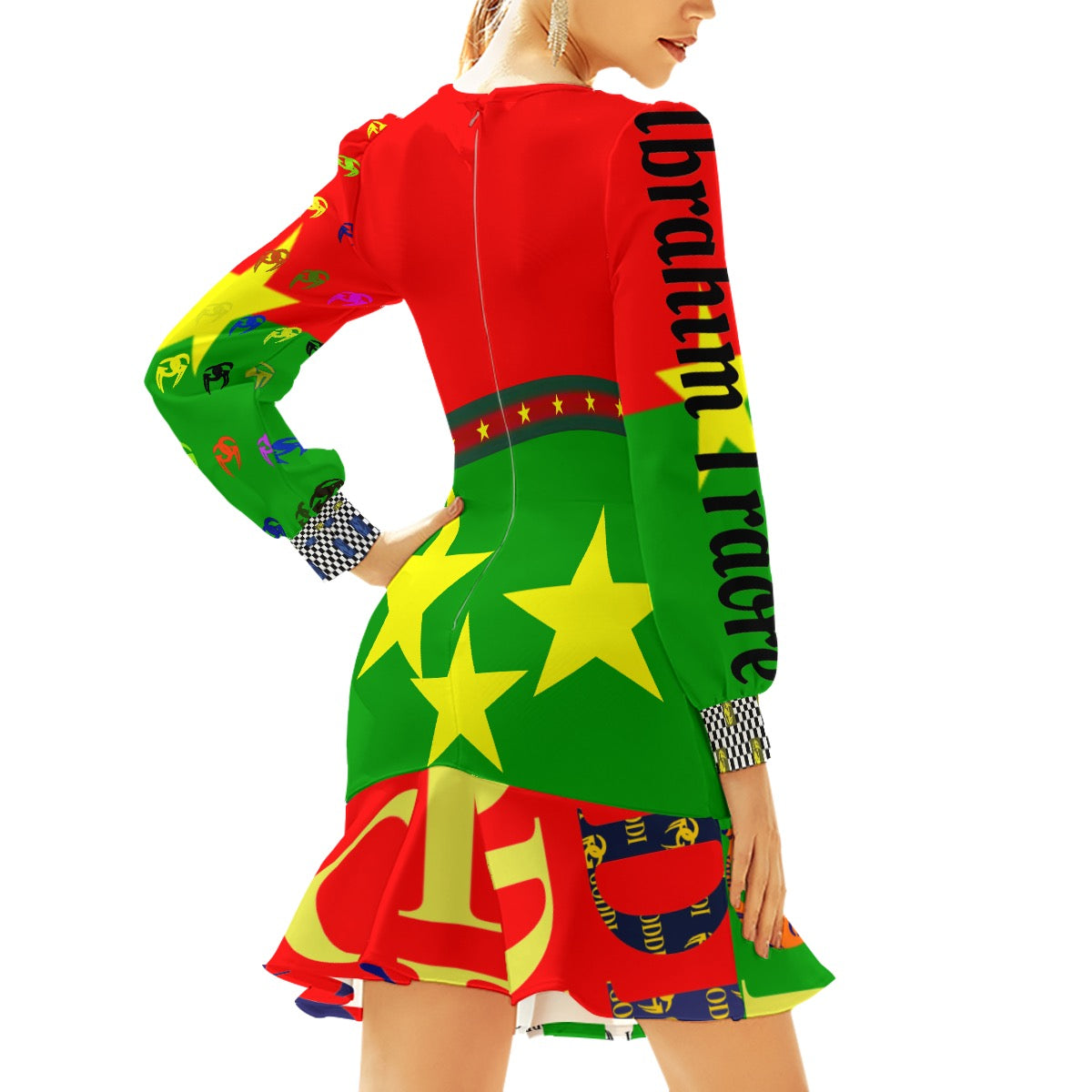 GODDI Heritage Ruffle Hem Skinny Dress Vibrant Burkina Faso Colors | Women’s S