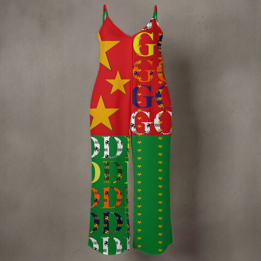 All-Over Print Women’s Floral Spaghetti Strap Wide-Leg Jumpsuit