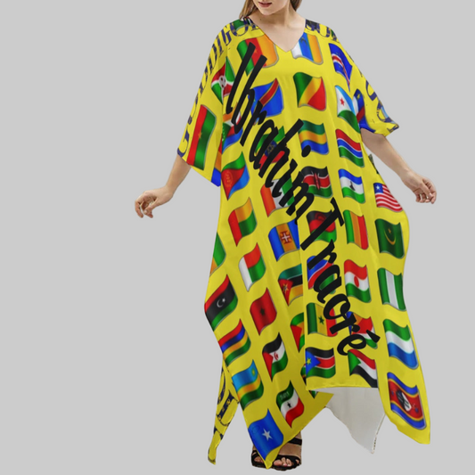GODDI Ibrahim Traoré Signature Yellow Kaftan Flags of 54 Countries in Unity - s