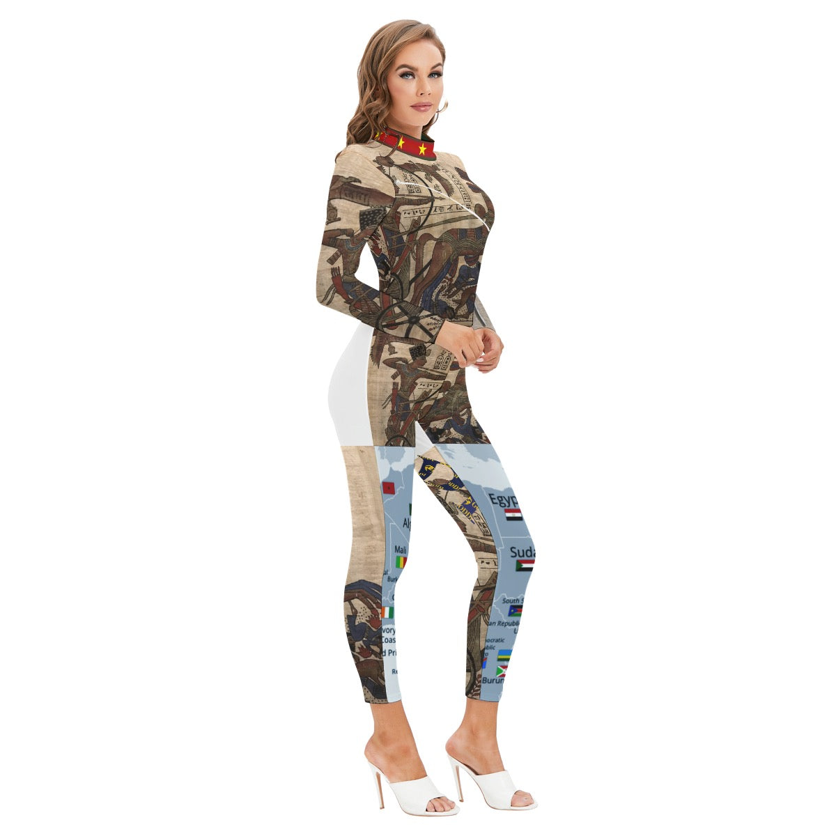 All-Over Print Women's Long-sleeved High-neck Jumpsuit With Zipper