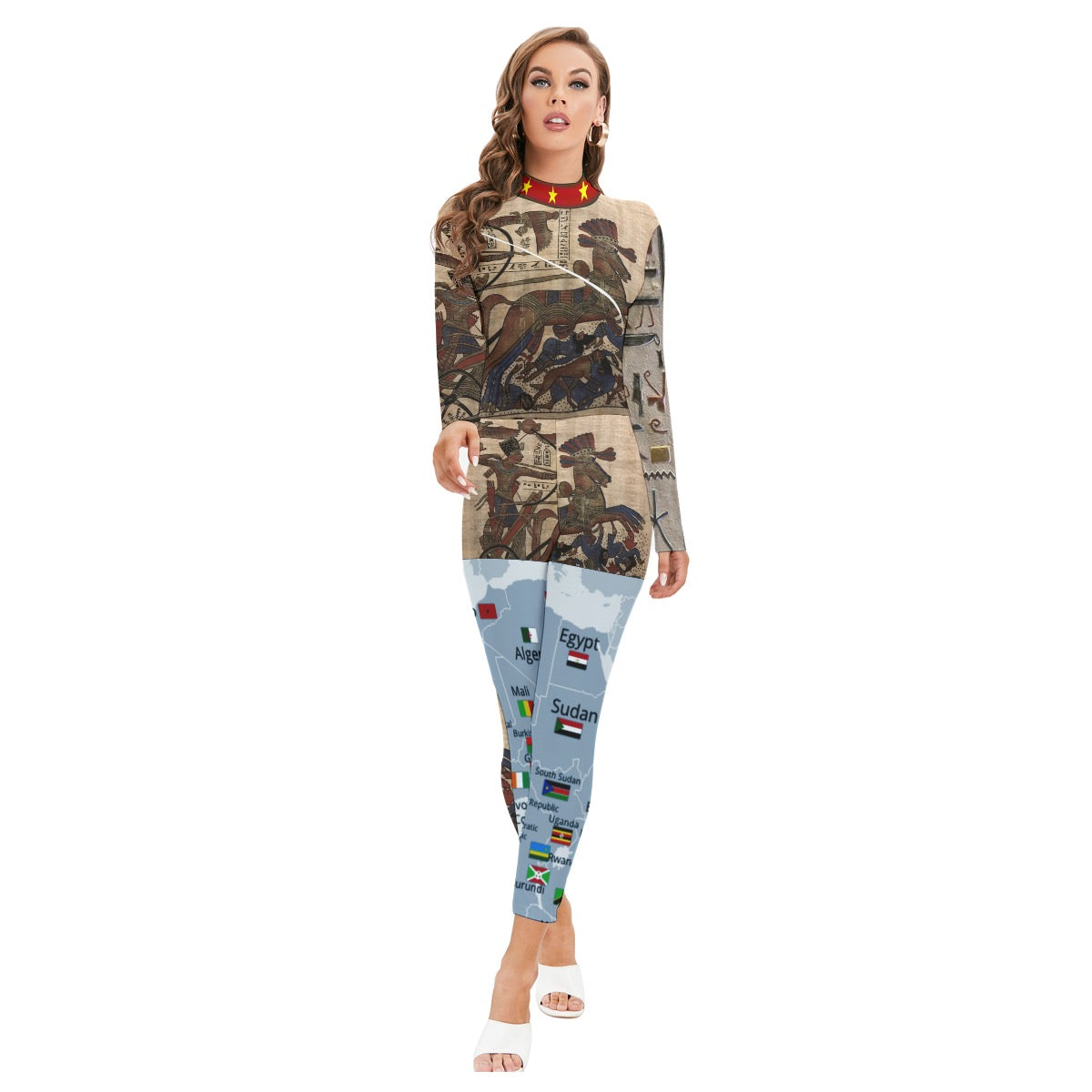 All-Over Print Women's Long-sleeved High-neck Jumpsuit With Zipper