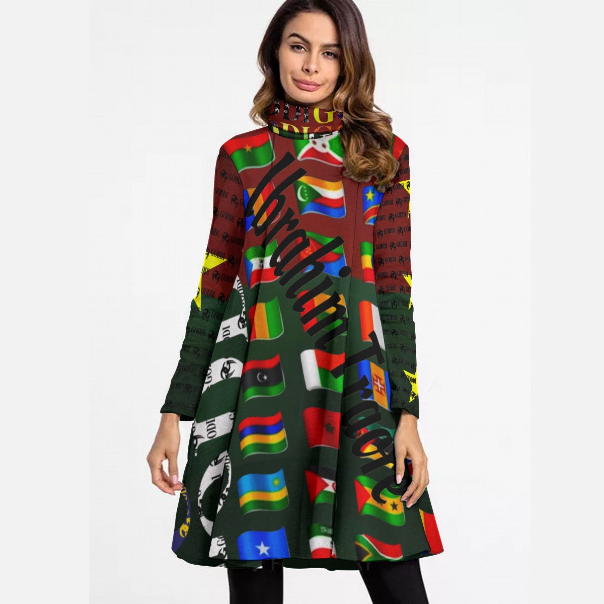 Goddi Romance Africa 54 Countries High Neck Dress Long Sleeve Dress