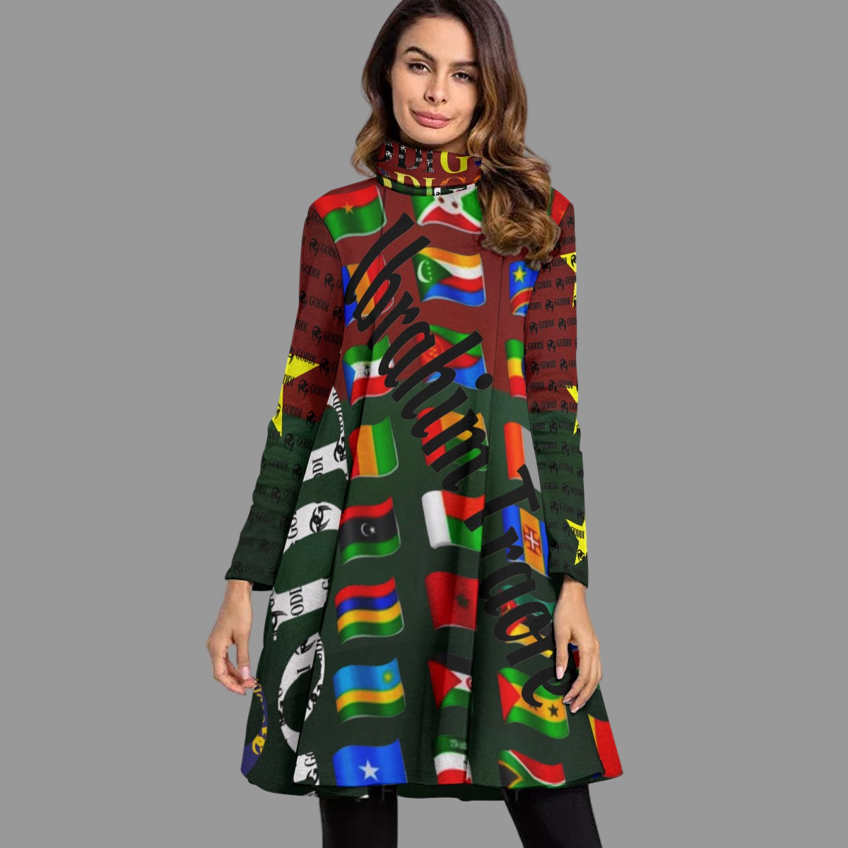 Goddi Romance Africa 54 Countries High Neck Dress Long Sleeve Dress