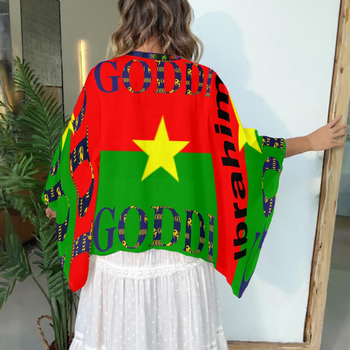 Goddi Fly Free Boho Patchwork Kimono Loose Sleeves Top with Goddi Print